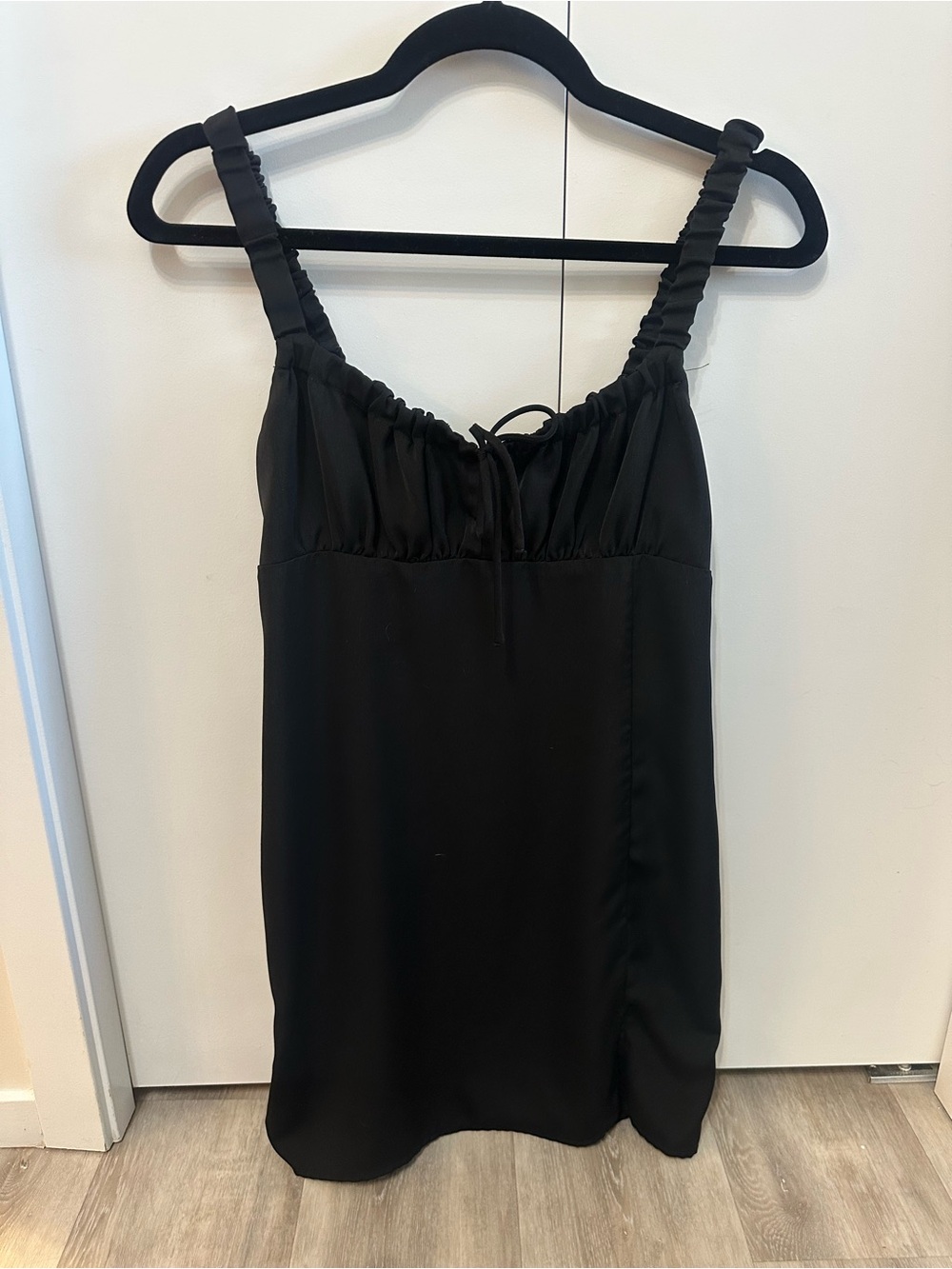 Dynamite Black Ruched-Strap Mini Slip Dress, Small